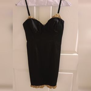 GUESS Cocktail Little Black Dress With Leopard Inside Open Back Size Large